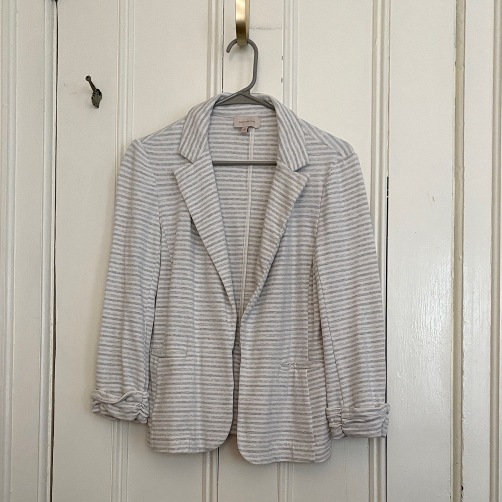 Skies Are Blue Light Gray & White Striped Blazer